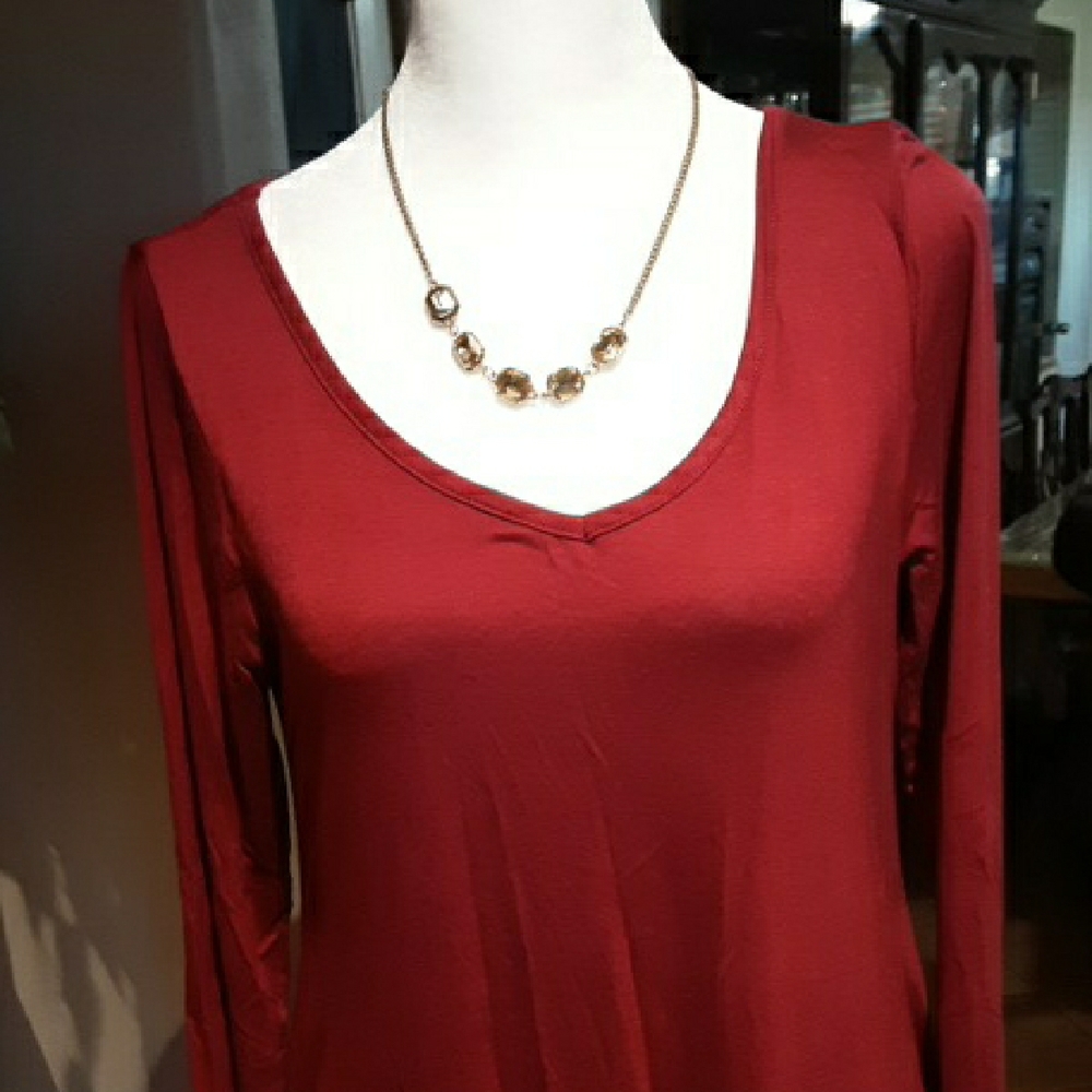 Elegant Burgundy Long Sleeve Dress  95%Rayon 5%Spandex - Picture 4 of 11